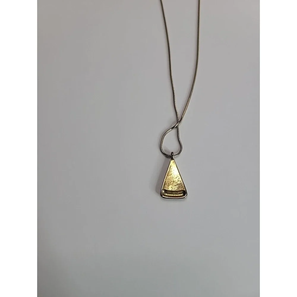 Vintage Gold Tone Black Enamel Geometric Pendant Necklace Snake Chain Minimalist